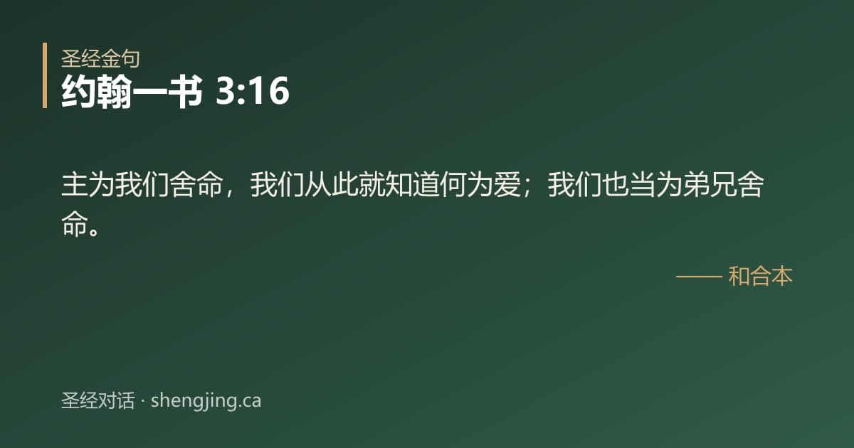 约翰一书 3:16 经文图片:主为我们舍命，我们从此就知道何为爱；我们也当为弟兄舍命。
