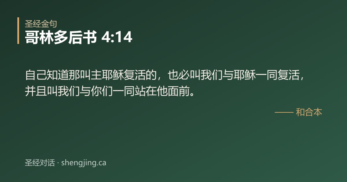 哥林多后书 4:14 经文图片:自己知道那叫主耶稣复活的，也必叫我们与耶稣一同复活，并且叫我们与你们一同站在他面