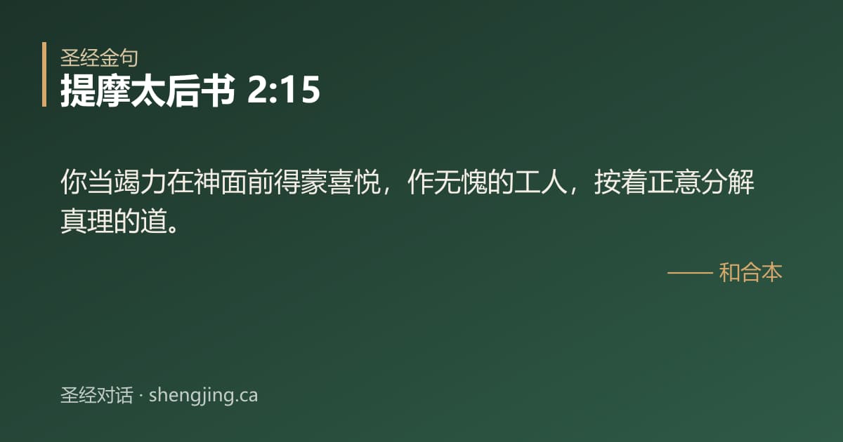 提摩太后书 2:15 经文图片:你当竭力在神面前得蒙喜悦，作无愧的工人，按着正意分解真理的道。