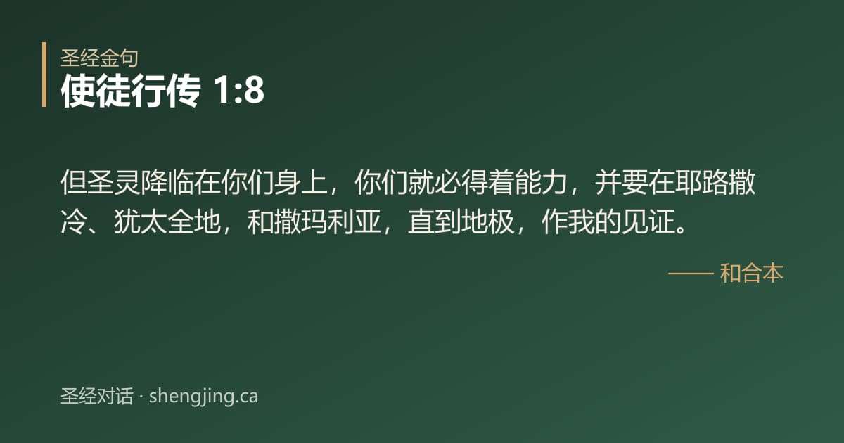 使徒行传 1:8 经文图片:但圣灵降临在你们身上，你们就必得着能力，并要在耶路撒冷、犹太全地，和撒玛利亚，直