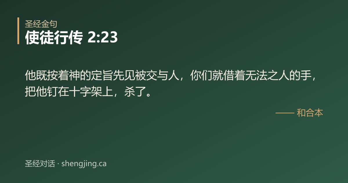 使徒行传 2:23 经文图片:他既按着神的定旨先见被交与人，你们就借着无法之人的手，把他钉在十字架上，杀了。