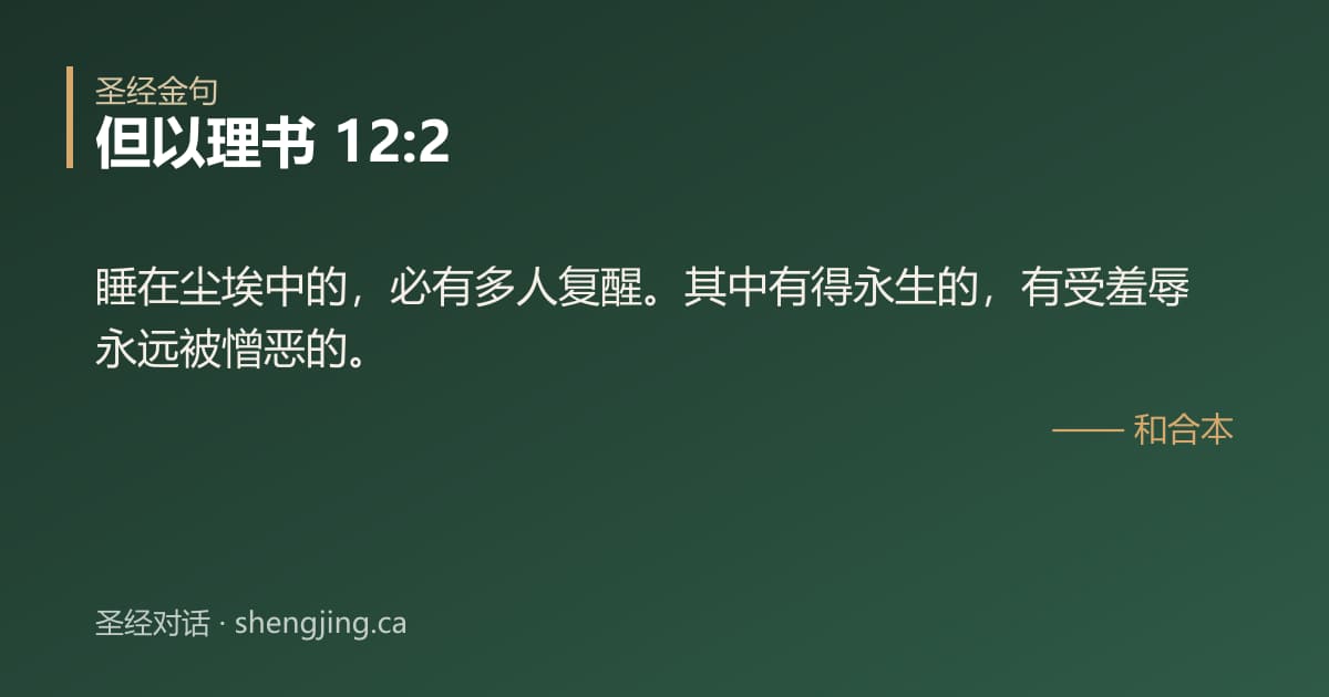 但以理书 12:2 经文图片:睡在尘埃中的，必有多人复醒。其中有得永生的，有受羞辱永远被憎恶的。
