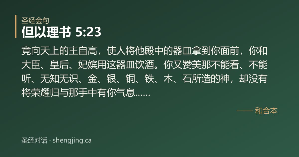 但以理书 5:23 经文图片:竟向天上的主自高，使人将他殿中的器皿拿到你面前，你和大臣、皇后、妃嫔用这器皿饮酒