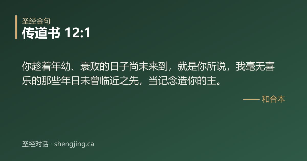 传道书 12:1 经文图片:你趁着年幼、衰败的日子尚未来到，就是你所说，我毫无喜乐的那些年日未曾临近之先，当