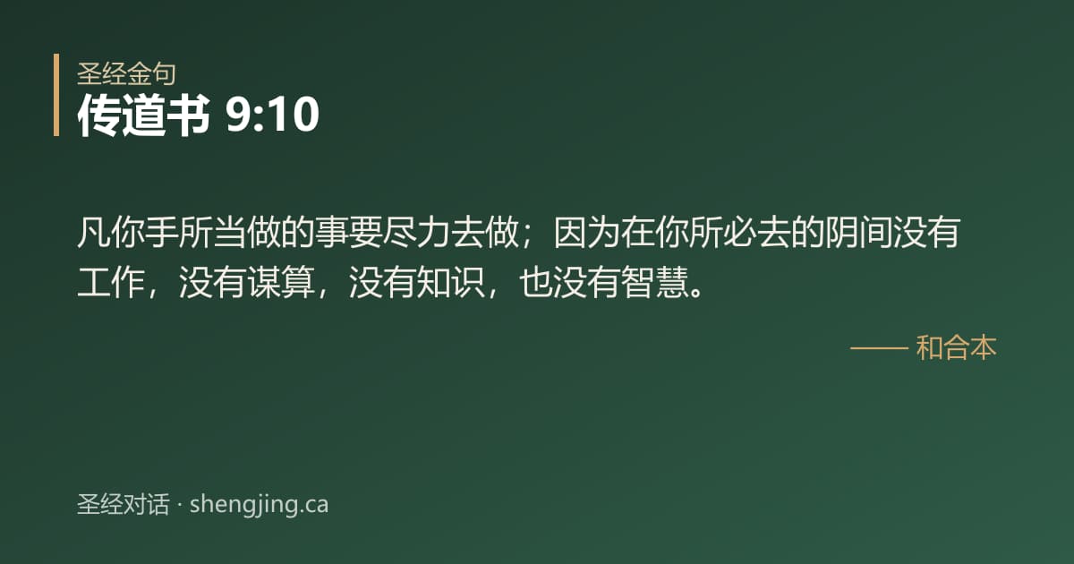 传道书 9:10 经文图片:凡你手所当做的事要尽力去做；因为在你所必去的阴间没有工作，没有谋算，没有知识，也
