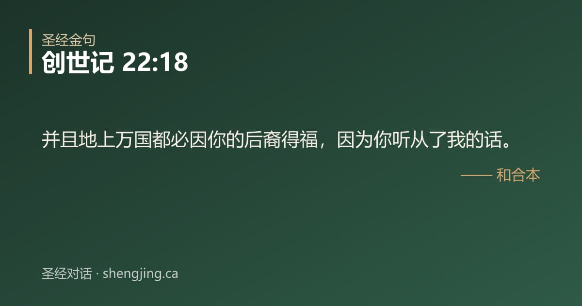 创世记 22:18 经文图片:并且地上万国都必因你的后裔得福，因为你听从了我的话。