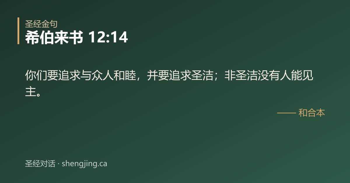 希伯来书 12:14 经文图片:你们要追求与众人和睦，并要追求圣洁；非圣洁没有人能见主。