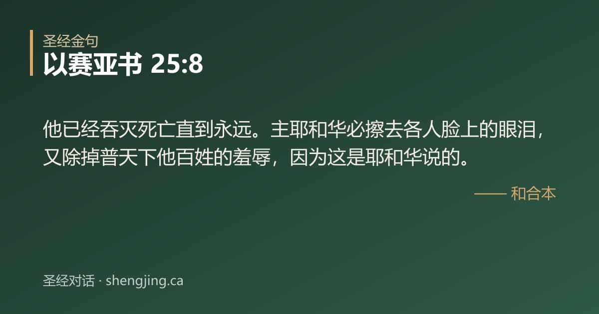 以赛亚书 25:8 经文图片:他已经吞灭死亡直到永远。主耶和华必擦去各人脸上的眼泪，又除掉普天下他百姓的羞辱，