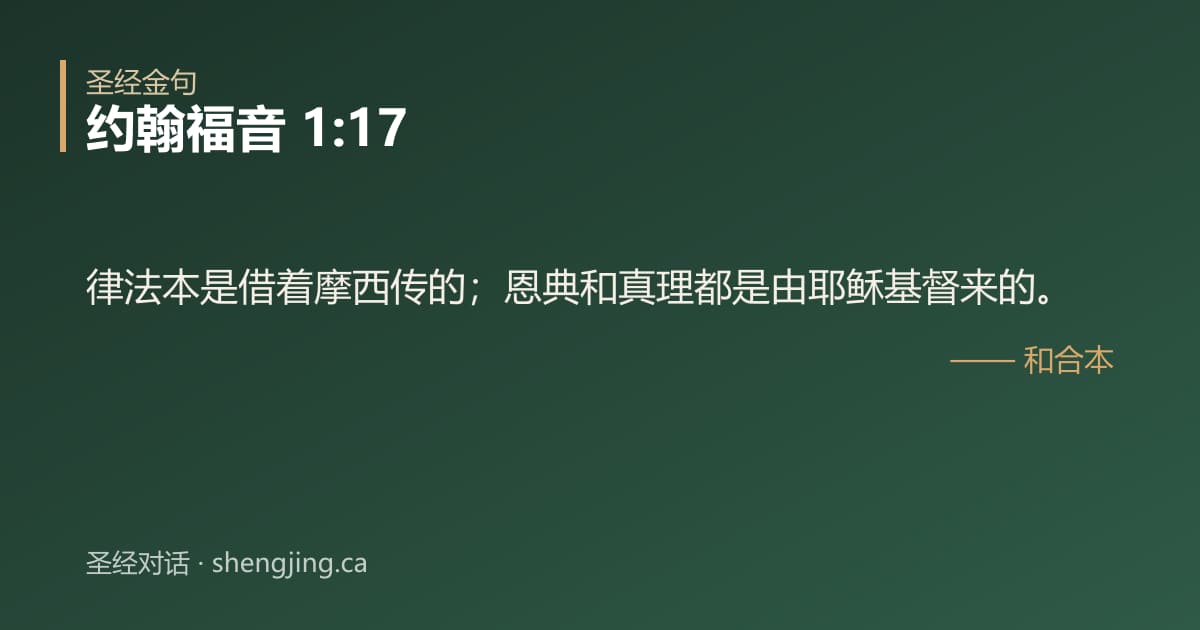约翰福音 1:17 经文图片:律法本是借着摩西传的；恩典和真理都是由耶稣基督来的。