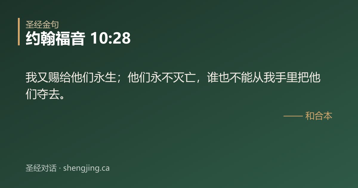 约翰福音 10:28 经文图片:我又赐给他们永生；他们永不灭亡，谁也不能从我手里把他们夺去。