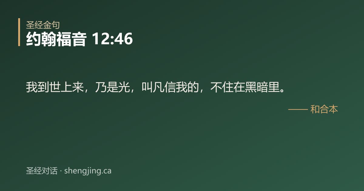 约翰福音 12:46 经文图片:我到世上来，乃是光，叫凡信我的，不住在黑暗里。