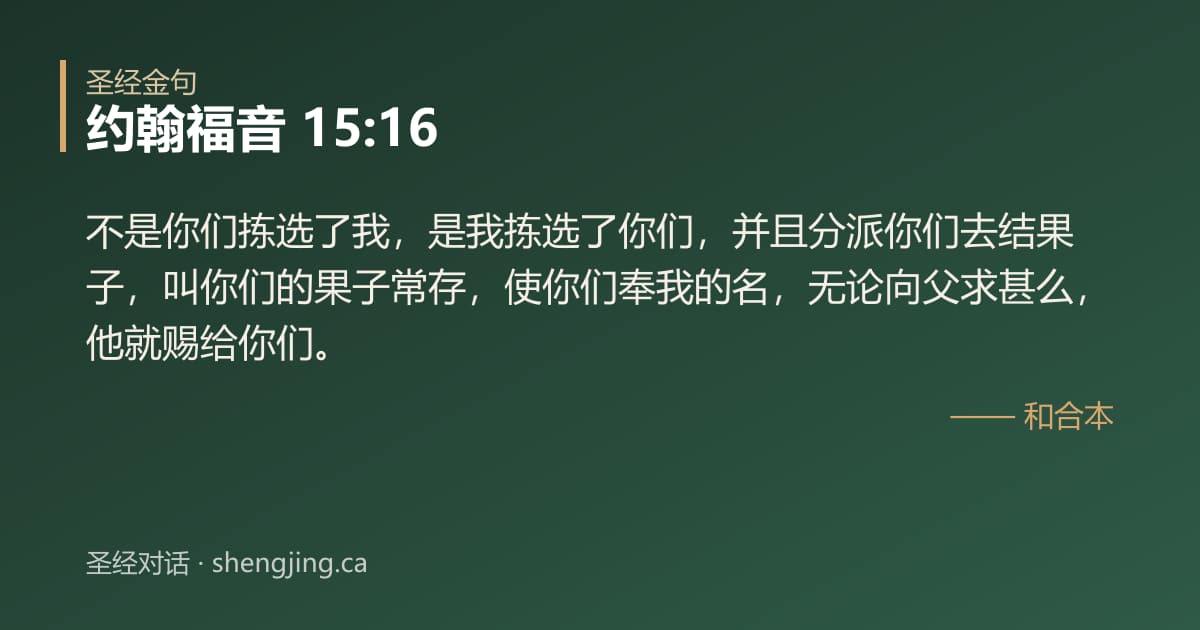 约翰福音 15:16 经文图片:不是你们拣选了我，是我拣选了你们，并且分派你们去结果子，叫你们的果子常存，使你们