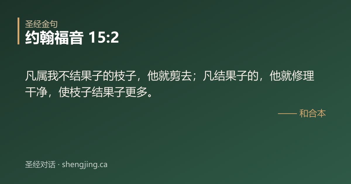 约翰福音 15:2 经文图片:凡属我不结果子的枝子，他就剪去；凡结果子的，他就修理干净，使枝子结果子更多。