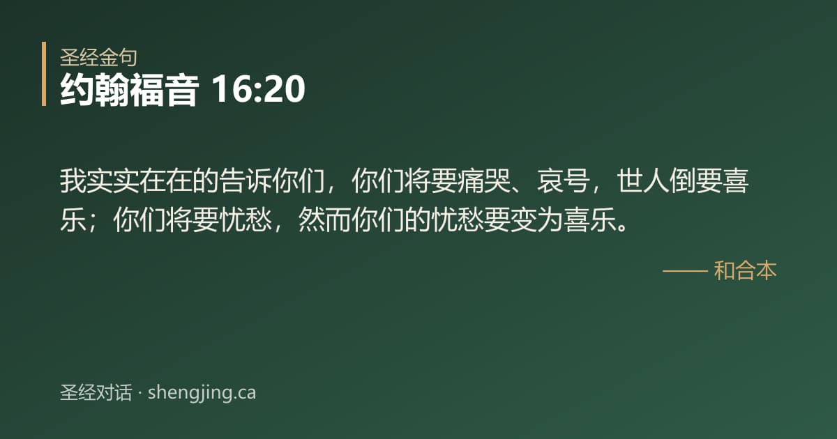 约翰福音 16:20 经文图片:我实实在在的告诉你们，你们将要痛哭、哀号，世人倒要喜乐；你们将要忧愁，然而你们的