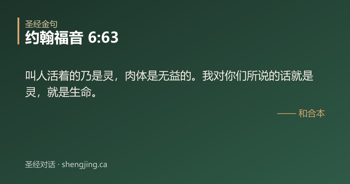 约翰福音 6:63 经文图片:叫人活着的乃是灵，肉体是无益的。我对你们所说的话就是灵，就是生命。