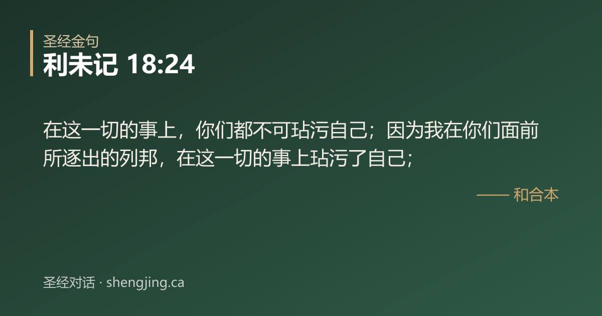 利未记 18:24 经文图片:在这一切的事上，你们都不可玷污自己；因为我在你们面前所逐出的列邦，在这一切的事上