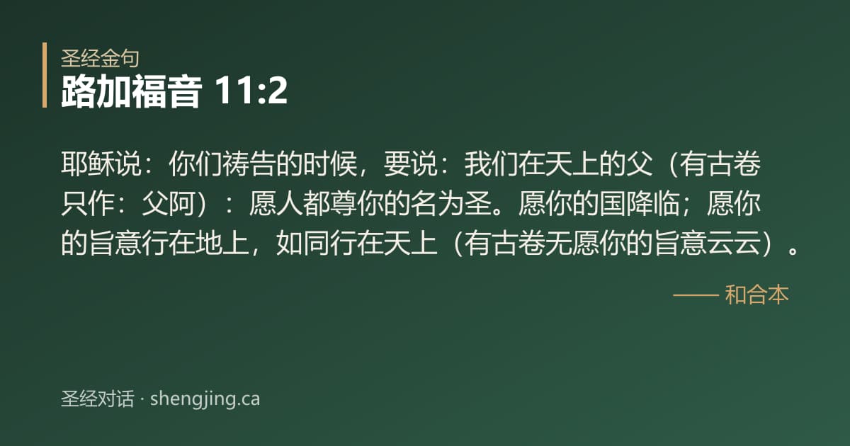 路加福音 11:2 经文图片:耶稣说：你们祷告的时候，要说：我们在天上的父（有古卷只作：父阿）：愿人都尊你的名