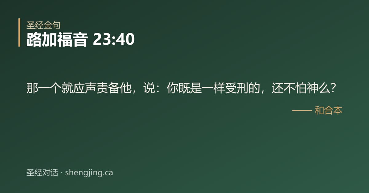 路加福音 23:40 经文图片:那一个就应声责备他，说：你既是一样受刑的，还不怕神么？