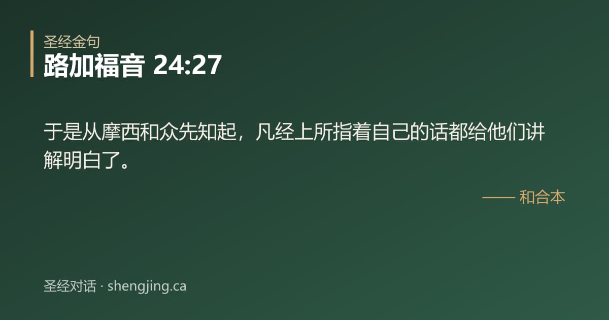 路加福音 24:27 经文图片:于是从摩西和众先知起，凡经上所指着自己的话都给他们讲解明白了。