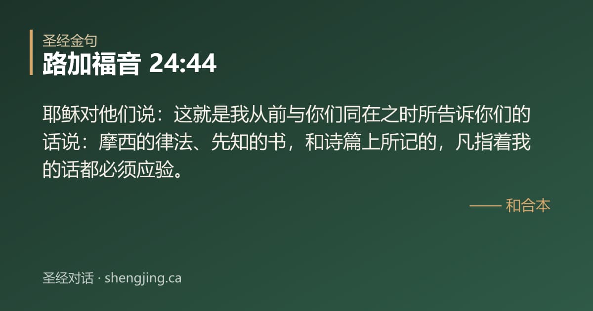 路加福音 24:44 经文图片:耶稣对他们说：这就是我从前与你们同在之时所告诉你们的话说：摩西的律法、先知的书，