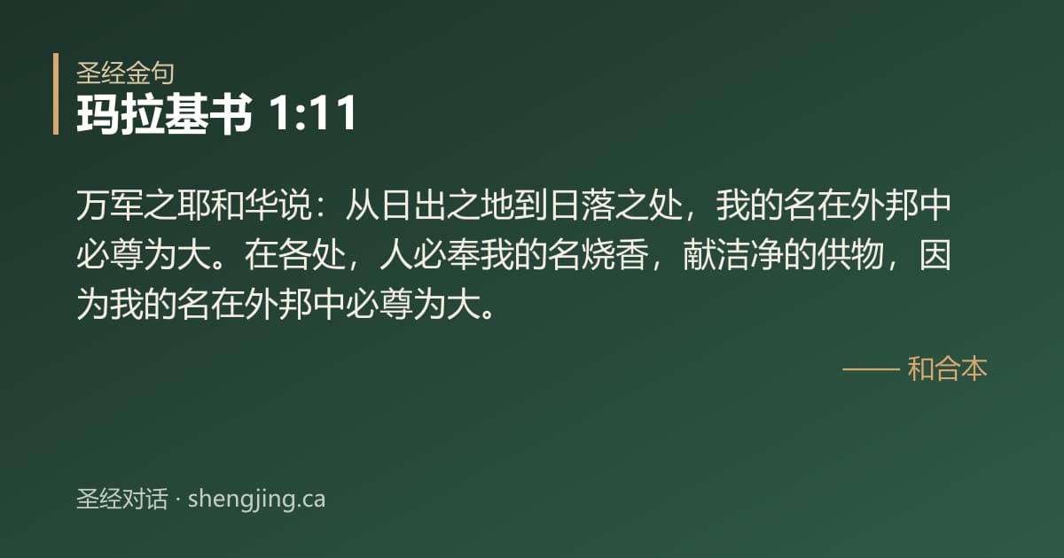 玛拉基书 1:11 经文图片:万军之耶和华说：从日出之地到日落之处，我的名在外邦中必尊为大。在各处，人必奉我的