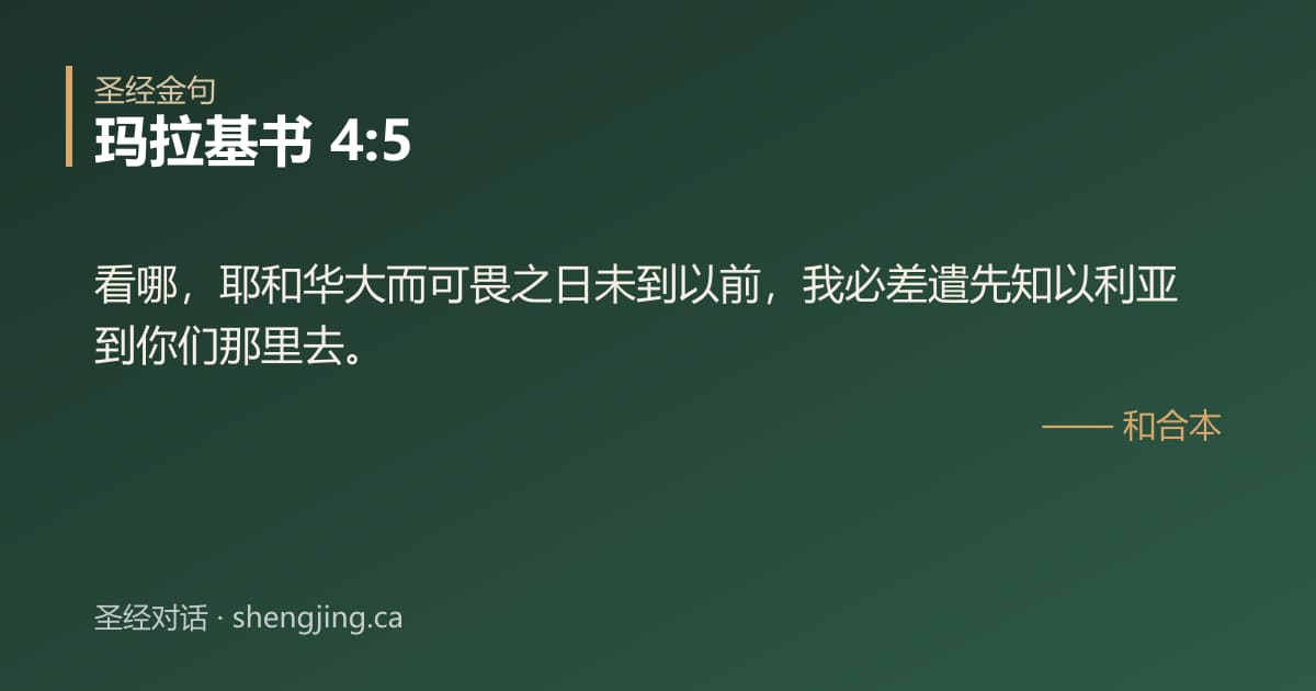 玛拉基书 4:5 经文图片:看哪，耶和华大而可畏之日未到以前，我必差遣先知以利亚到你们那里去。