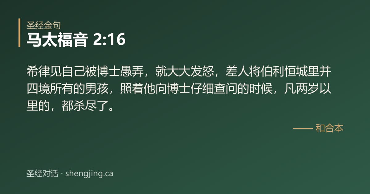 马太福音 2:16 经文图片:希律见自己被博士愚弄，就大大发怒，差人将伯利恒城里并四境所有的男孩，照着他向博士