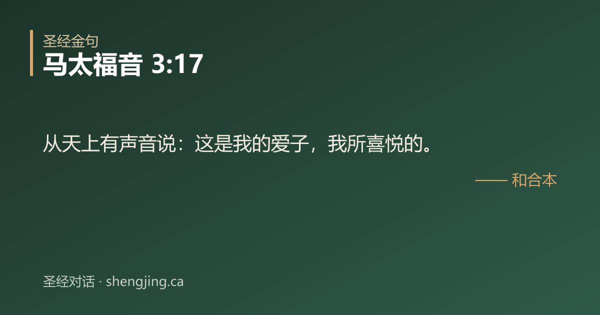 马太福音 3:17 经文图片:从天上有声音说：这是我的爱子，我所喜悦的。