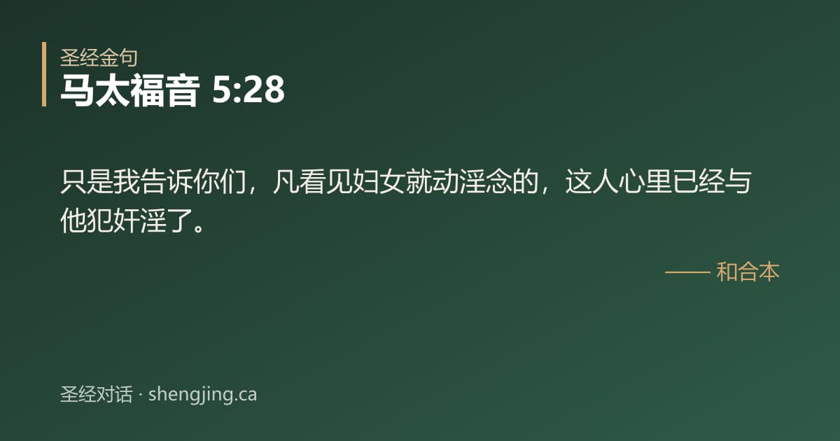 马太福音 5:28 经文图片:只是我告诉你们，凡看见妇女就动淫念的，这人心里已经与他犯奸淫了。