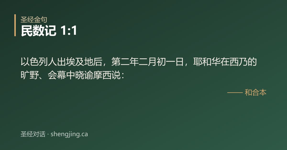民数记 1:1 经文图片:以色列人出埃及地后，第二年二月初一日，耶和华在西乃的旷野、会幕中晓谕摩西说：