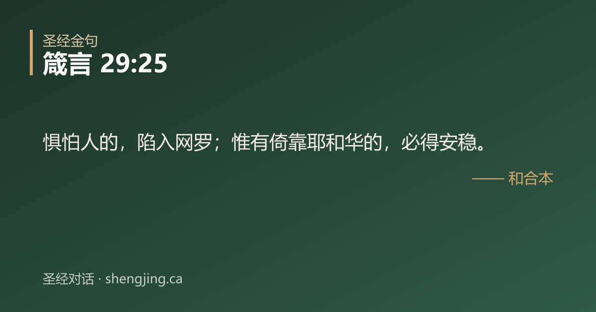 箴言 29:25 经文图片:惧怕人的，陷入网罗；惟有倚靠耶和华的，必得安稳。