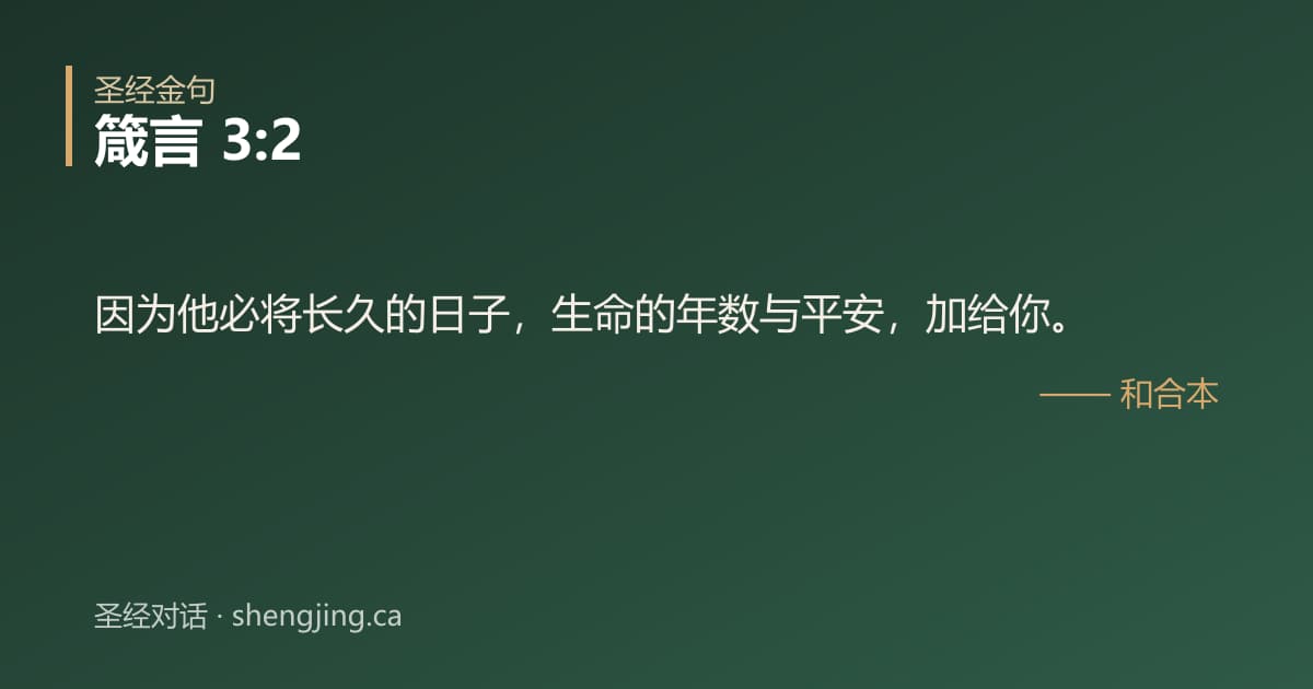 箴言 3:2 经文图片:因为他必将长久的日子，生命的年数与平安，加给你。