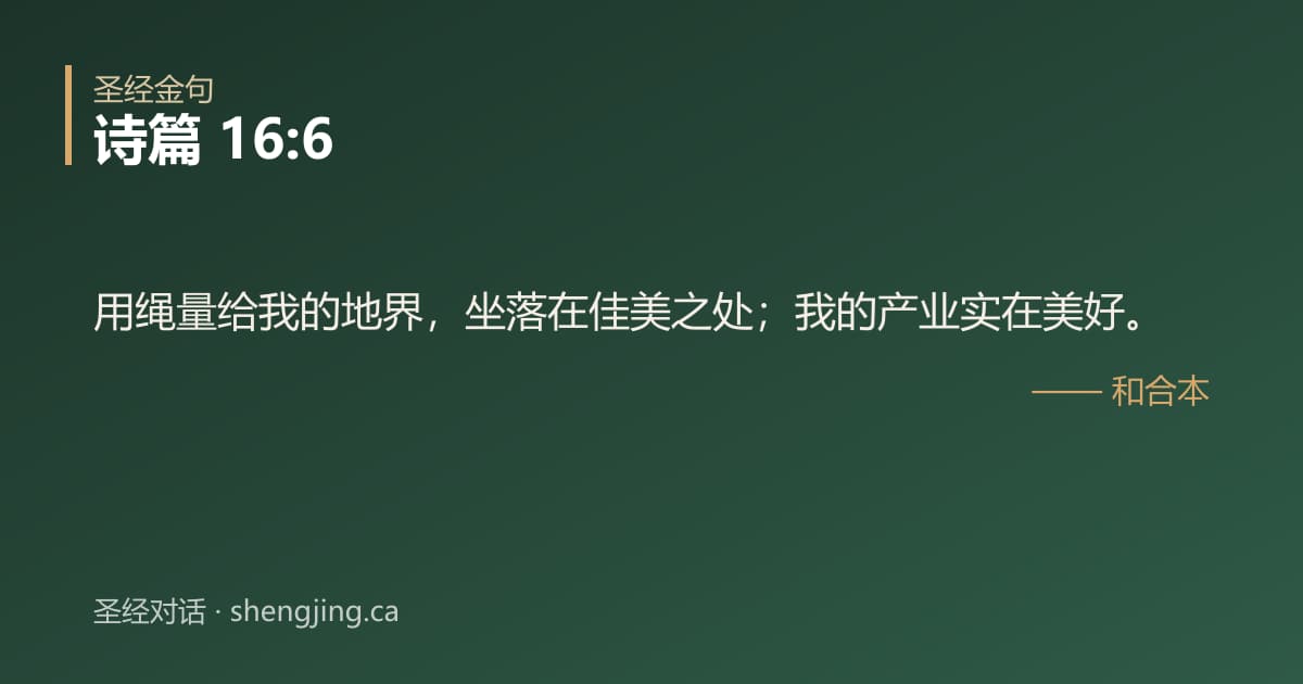 诗篇 16:6 经文图片:用绳量给我的地界，坐落在佳美之处；我的产业实在美好。