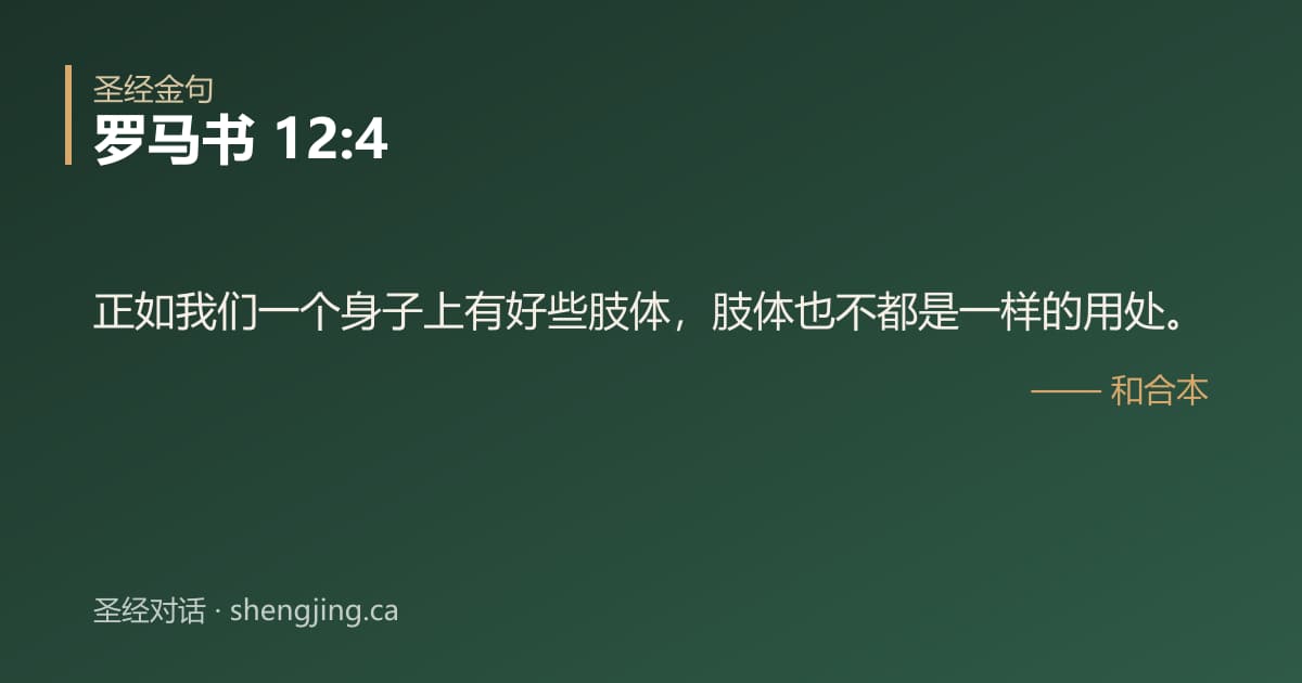 罗马书 12:4 经文图片:正如我们一个身子上有好些肢体，肢体也不都是一样的用处。