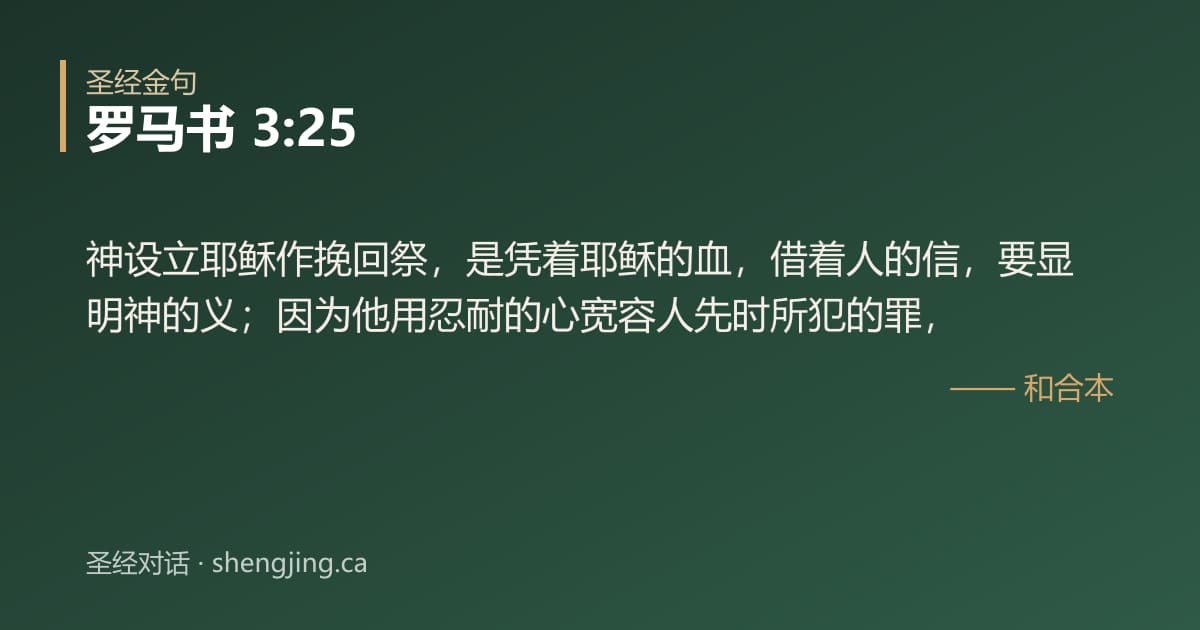 罗马书 3:25 经文图片:神设立耶稣作挽回祭，是凭着耶稣的血，借着人的信，要显明神的义；因为他用忍耐的心宽