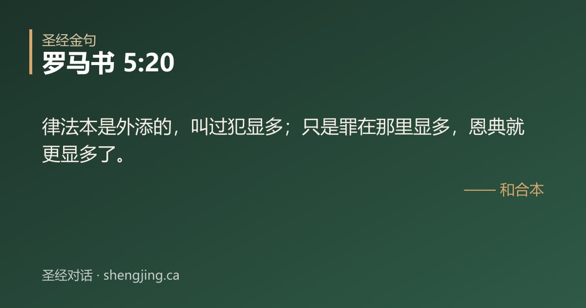 罗马书 5:20 经文图片:律法本是外添的，叫过犯显多；只是罪在那里显多，恩典就更显多了。