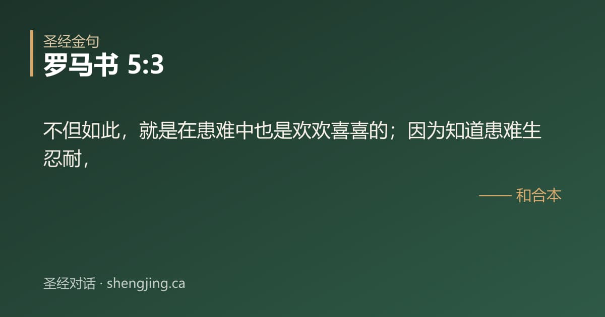 罗马书 5:3 经文图片:不但如此，就是在患难中也是欢欢喜喜的；因为知道患难生忍耐，