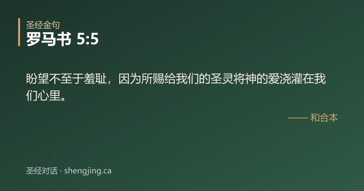 罗马书 5:5 经文图片:盼望不至于羞耻，因为所赐给我们的圣灵将神的爱浇灌在我们心里。