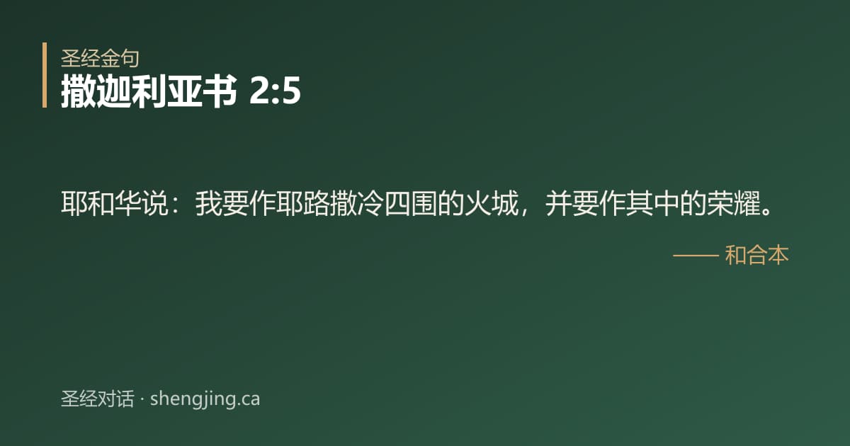 撒迦利亚书 2:5 经文图片:耶和华说：我要作耶路撒冷四围的火城，并要作其中的荣耀。