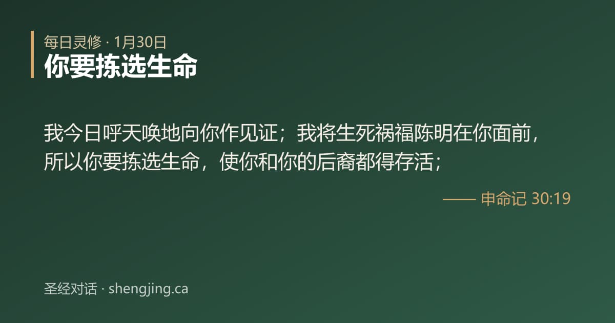 1月30日 每日灵修经文图片:你要拣选生命(申命记 30:19)