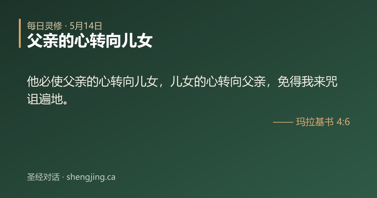 5月14日 每日灵修经文图片:父亲的心转向儿女(玛拉基书 4:6)