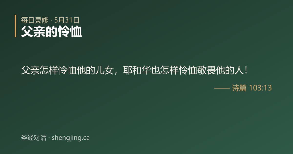 5月31日 每日灵修经文图片:父亲的怜恤(诗篇 103:13)