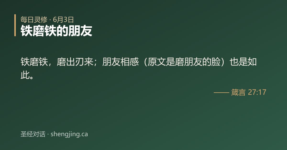 6月3日 每日灵修经文图片:铁磨铁的朋友(箴言 27:17)