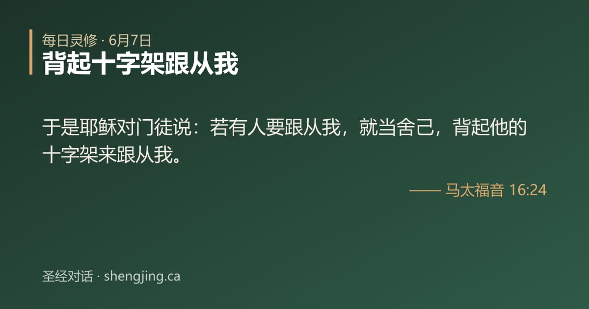 6月7日 每日灵修经文图片:背起十字架跟从我(马太福音 16:24)