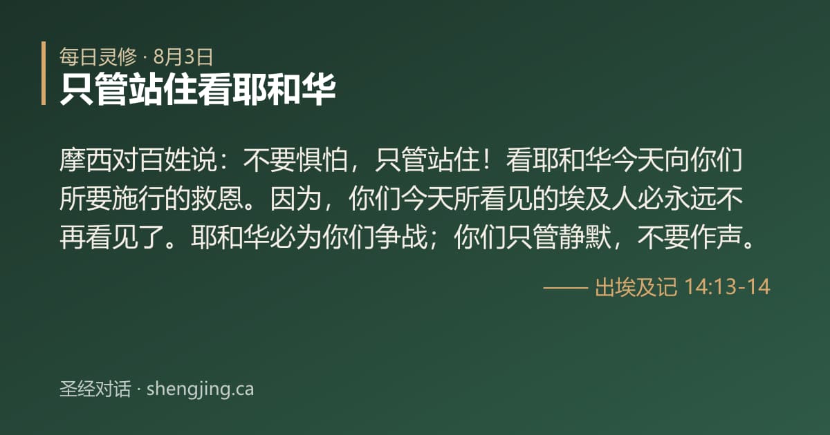 8月3日 每日灵修经文图片:只管站住看耶和华(出埃及记 14:13-14)