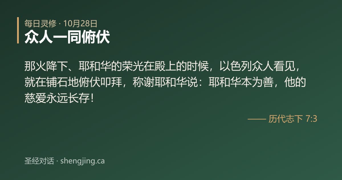 10月28日 每日灵修经文图片:众人一同俯伏(历代志下 7:3)