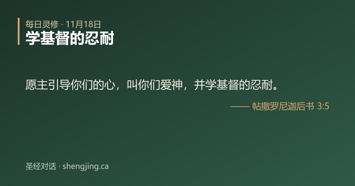 11月18日 每日灵修经文图片:学基督的忍耐(帖撒罗尼迦后书 3:5)