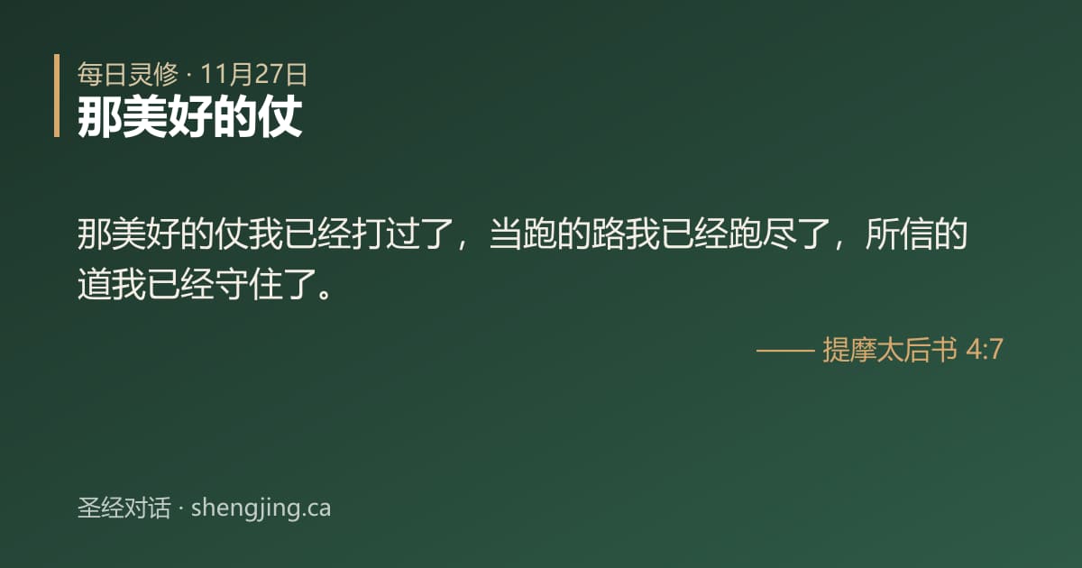 11月27日 每日灵修经文图片:那美好的仗(提摩太后书 4:7)