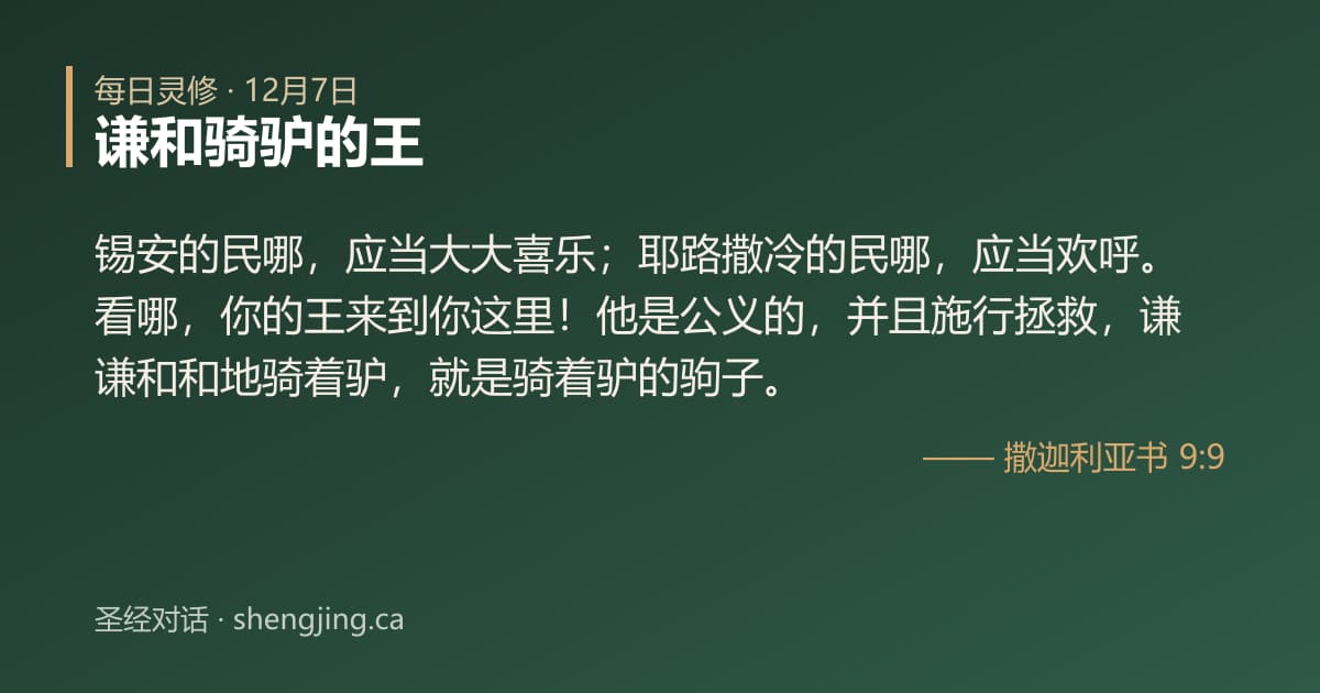 12月7日 每日灵修经文图片:谦和骑驴的王(撒迦利亚书 9:9)