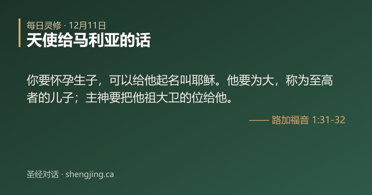 12月11日 每日灵修经文图片:天使给马利亚的话(路加福音 1:31-32)